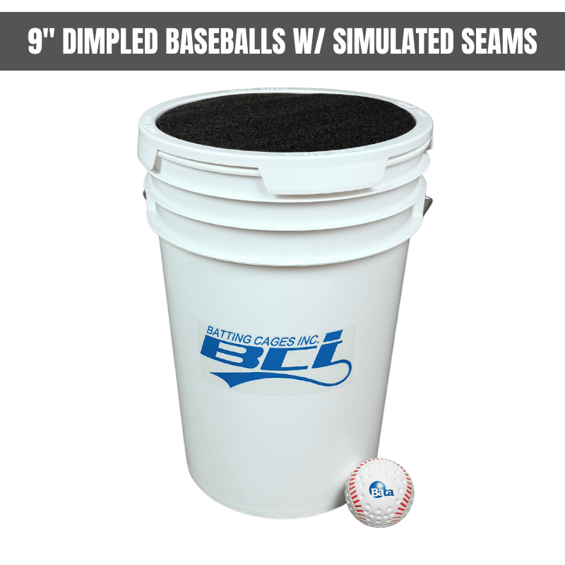 Bata Baseball Baseballs Dimpled Baseballs w/ Simulated Seams Bucket of 36 Pitching Machine Baseballs– 6 Gallon with Foam Seat Lid