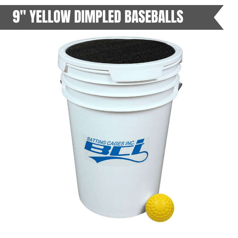 Bata Baseball Baseballs Dimpled Baseballs- Yellow Bucket of 36 Pitching Machine Baseballs– 6 Gallon with Foam Seat Lid