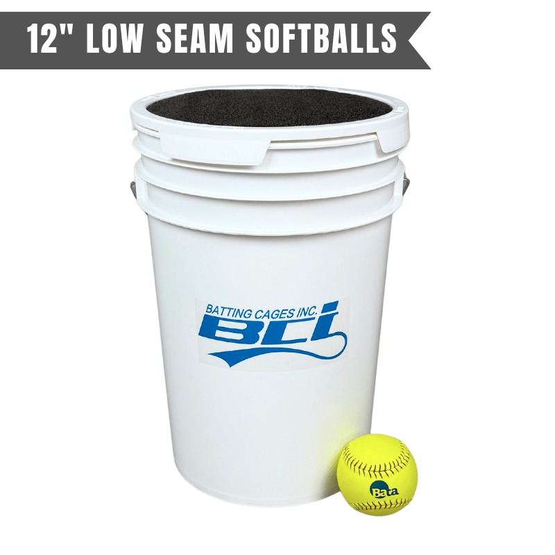 Hey Bata Pitching Machine Accessories Low Seam Softballs Bucket of 24 Pitching Machine Softballs – 6 Gallon with Foam Seat Lid