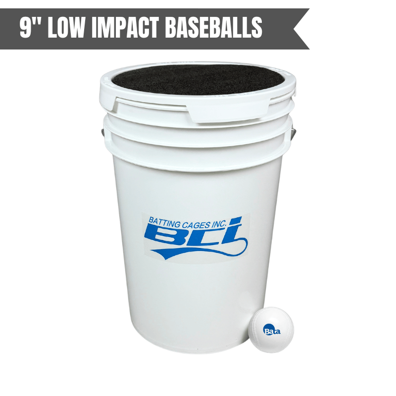 Bata Baseball Baseballs Low Impact Baseballs Bucket of 36 Pitching Machine Baseballs– 6 Gallon with Foam Seat Lid